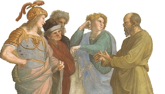 sokrates in gesprek met alcibiades en aeschines, fragment uit de fresco van rafeal de school van athene